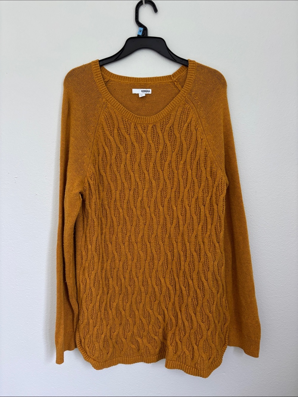 Sonoma Mustard Cable Scoop Neck Sweater